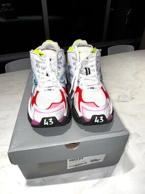 Balenciaga Kids White Multicolor Track Sneakers with Neon Accents